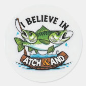 Catch & Release: A Double-Take on Fishing Fun! Ronde Sticker (Voorkant)