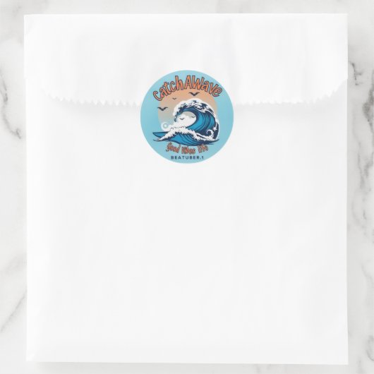 Catch the Wave: Omarm de surfgeest Ronde Sticker (Tas)