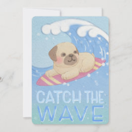 Catch the Wave: Pug Surfer Illustratie Bedankkaart