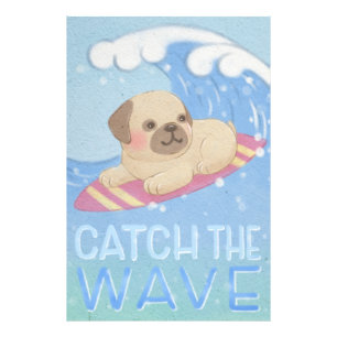 Catch the Wave: Pug Surfer Illustratie Foto Afdruk