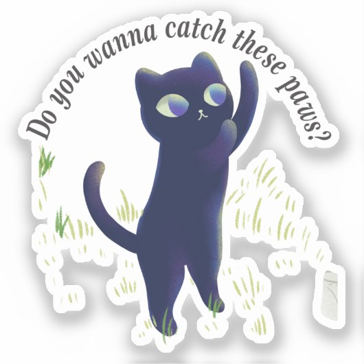 Catch These Paws – Playful Midnight Kitty Sticker (Voorkant)