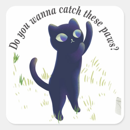 Catch These Paws – Playful Midnight Kitty Vierkante Sticker (Voorkant)
