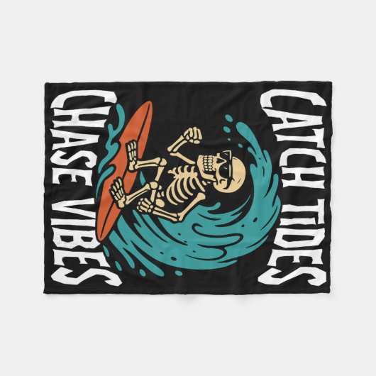 Catch Tides Chase Vibes Skeleton Surfer Beach  Fleece Deken (Voorkant (Horizontaal))