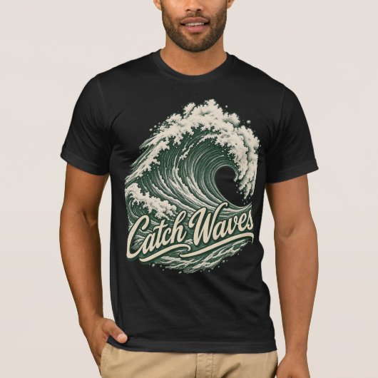 Catch Waves Vintage Surf T-Shirt (Voorkant)