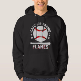 Catcher Achter Vlammen Wit Honkbal Spelen Hoodie
