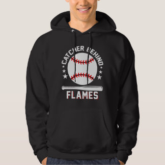Catcher Achter Vlammen Wit Honkbal Spelen Hoodie