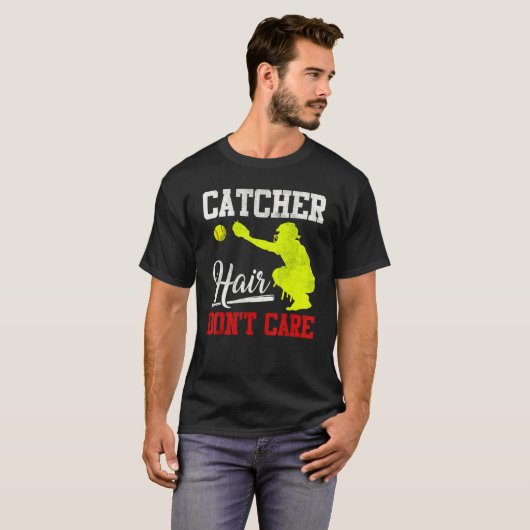 Catcher Hair maakt niet uit - Softball Catcher Gir T-shirt (Voorkant volledig)