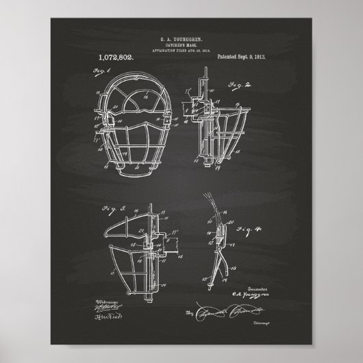 Catcher's Mask 1913 Patent Art Chalkboard Poster (Voorkant)