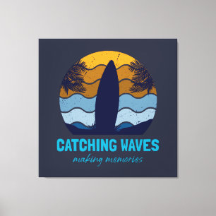 Catching Waves Retro Surfboard Strandkunst Canvas Afdruk