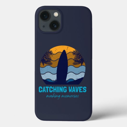 Catching Waves Retro Surfboard Strandkunst Case-Mate iPhone Case (Achterkant)