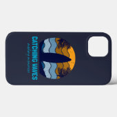 Catching Waves Retro Surfboard Strandkunst Case-Mate iPhone Case (Achterkant (horizontaal))