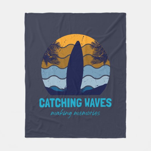 Catching Waves Retro Surfboard Strandkunst Fleece Deken (Voorkant)