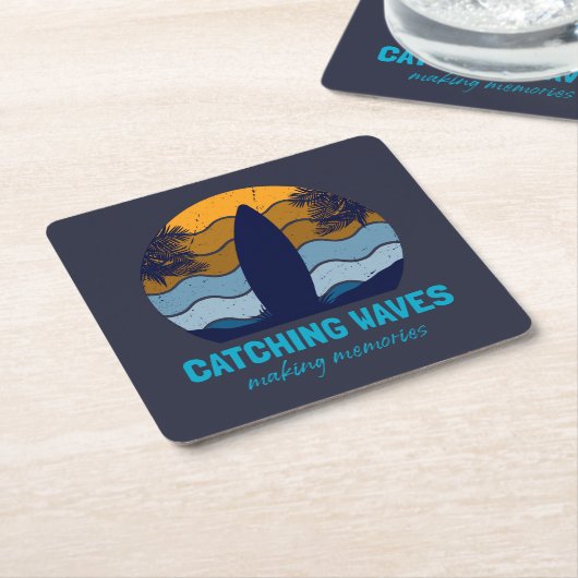 Catching Waves Retro Surfboard Strandkunst Kartonnen Onderzetters (Schuin)