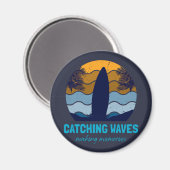 Catching Waves Retro Surfboard Strandkunst Magneet (Voorkant / Achterkant)