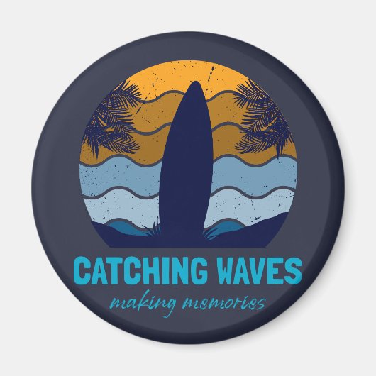Catching Waves Retro Surfboard Strandkunst Magneet (Voorkant)