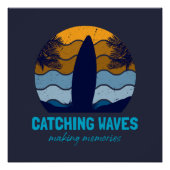 Catching Waves Retro Surfboard Strandkunst Perfect Poster (Voorkant)