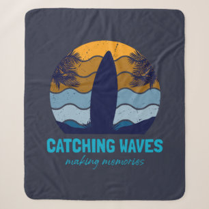 Catching Waves Retro Surfboard Strandkunst Sherpa Deken