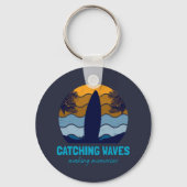 Catching Waves Retro Surfboard Strandkunst Sleutelhanger (Achterkant)
