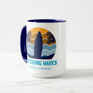 Catching Waves Surfboard Retro Sunset Beach Mok