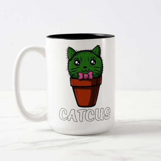 Catcus Funny Cactus Cat Cute Pet Kitten Tweekleurige Koffiemok (Links)