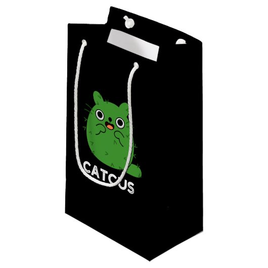 Catcus Funny Cat Cactus Pun Dark BG Klein Cadeauzakje (Voorkant Gekanteld)