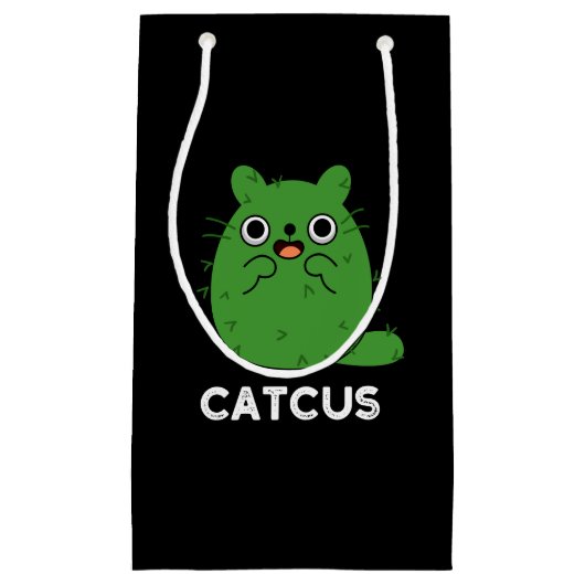 Catcus Funny Cat Cactus Pun Dark BG Klein Cadeauzakje (Voorkant)