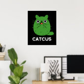 Catcus Funny Cat Cactus Pun Dark BG Poster (Thuiskantoor)