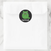 Catcus Funny Cat Cactus Pun Dark BG Ronde Sticker (Tas)