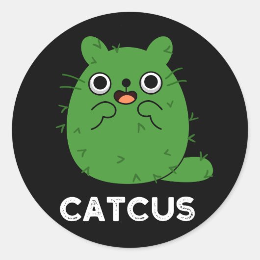 Catcus Funny Cat Cactus Pun Dark BG Ronde Sticker (Voorkant)