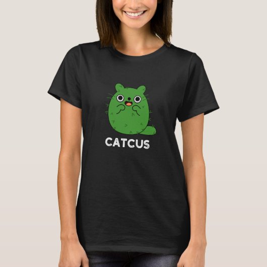 Catcus Funny Cat Cactus Pun Dark BG T-shirt (Voorkant)