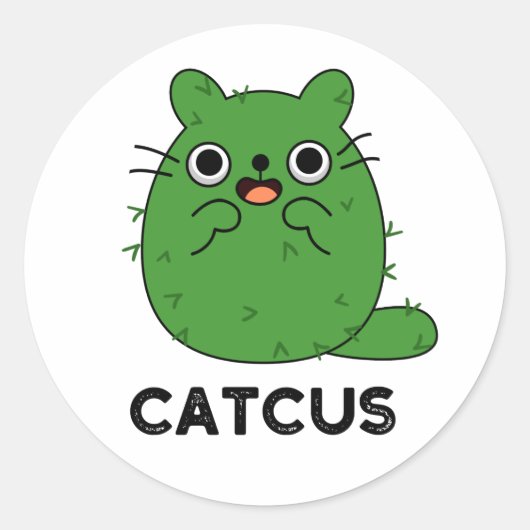Catcus Funny Cat Cactus Pun Ronde Sticker (Voorkant)