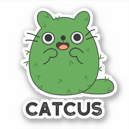 Catcus Funny Cat Cactus Pun Sticker (Voorkant)
