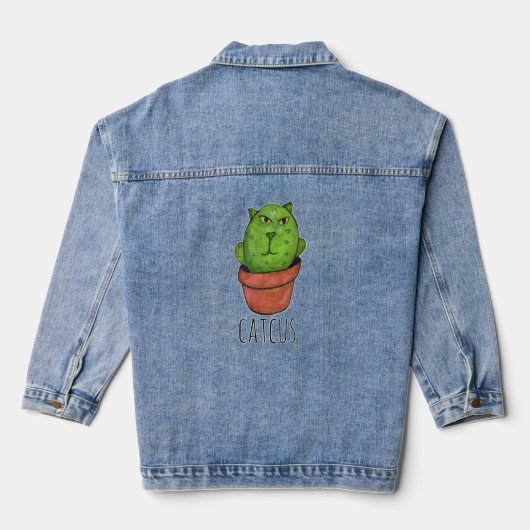 Catcus Funny Pet Cactus Kat Art Denim Jacket (Achterkant)