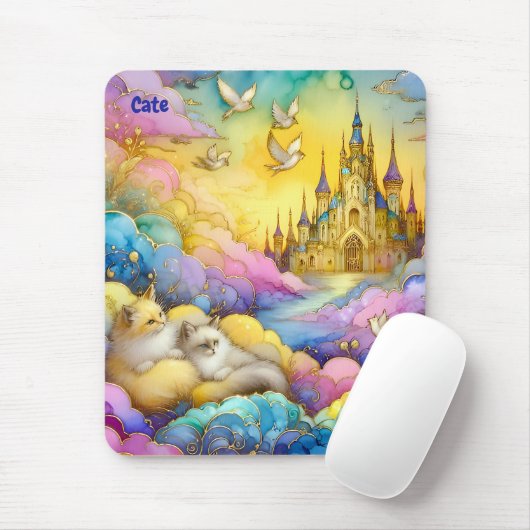 CATE ~ Crystal Castle Clouds Kittens ~ Mousepad Muismat (Met muis)