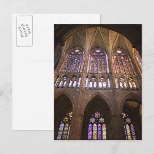 Catedral de Leon, binnenglas met gekleurd glas Briefkaart (Voorkant / Achterkant)