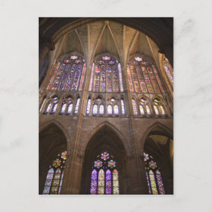 Catedral de Leon, binnenglas met gekleurd glas Briefkaart