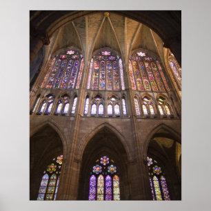 Catedral de Leon, binnenglas met gekleurd glas Poster