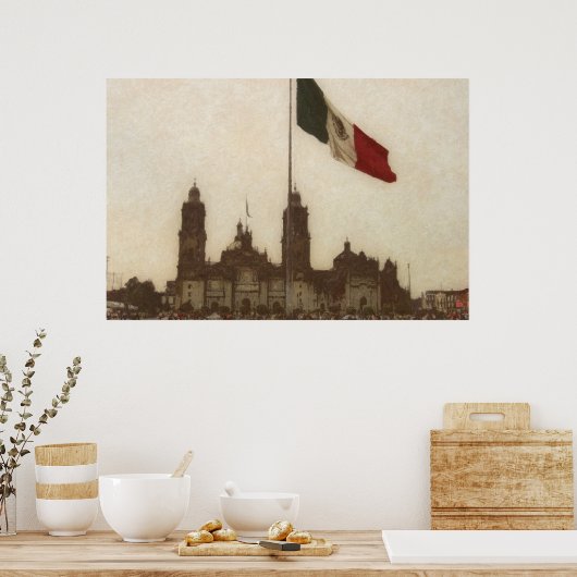 Catedral en el Zocalo del DF con la Bandera 12 Poster (Keuken)