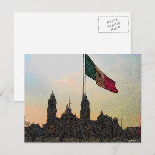 Catedral en el Zocalo del DF con la Bandera 2.jpg Briefkaart (Voorkant / Achterkant)