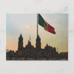Catedral en el Zocalo del DF con la Bandera 2.jpg Briefkaart
