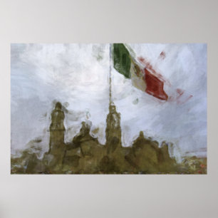 Catedral en el Zocalo del DF con la Bandera 5.jpg Poster