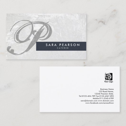 Cateraar Subtiel Grunge Monogram Visitekaartje (Voorkant / Achterkant)