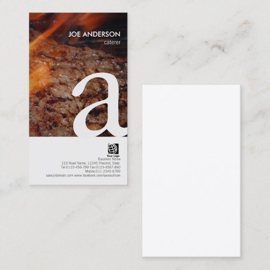 Cateraar Vet Monogram Gegrilde Steak Visitekaartje (Voorkant / Achterkant)