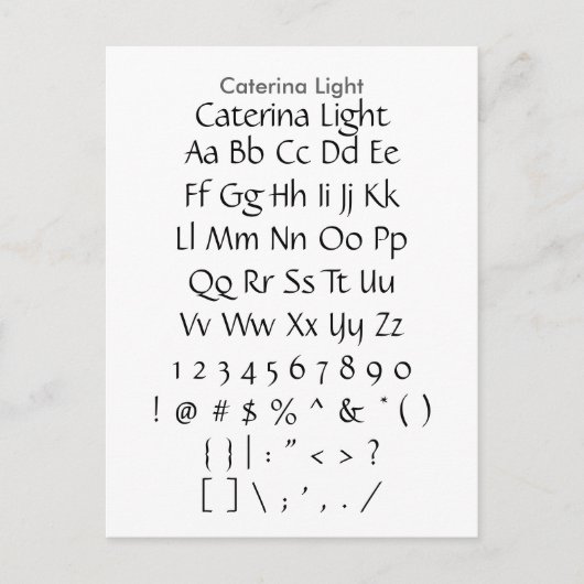 Caterina Light - Zazzle Font Sampler Sheet Briefkaart (Voorkant)