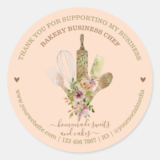 Catering Bakery Chef Rustic Blush Pink Ronde Sticker (Voorkant)