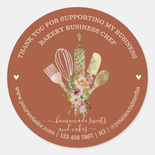 Catering Bakery Chef Rustic terracotta Ronde Sticker (Voorkant)
