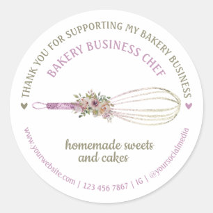 Catering Bakkerij Chef Glitter Whisk Flower Bedank Ronde Sticker