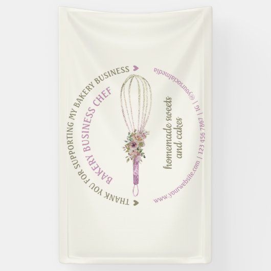 Catering Bakkerij Chef Glitter Whisky Bloem Dank Spandoek (Verticaal)