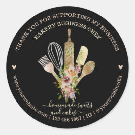 Catering Bakkerij Chef Rustiek Eucalyptus Zwart Bo Ronde Sticker