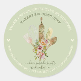 Catering Bakkerij Chef Rustiek grijsgroen Ronde Sticker